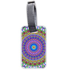 Colorful Purple Green Mandala Pattern Luggage Tags (two Sides) by paulaoliveiradesign