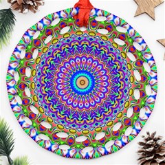 Colorful Purple Green Mandala Pattern Round Filigree Ornament (two Sides) by paulaoliveiradesign