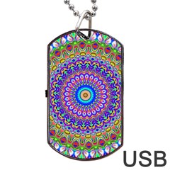 Colorful Purple Green Mandala Pattern Dog Tag Usb Flash (two Sides) by paulaoliveiradesign