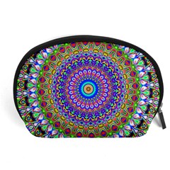 Colorful Purple Green Mandala Pattern Accessory Pouches (large)  by paulaoliveiradesign