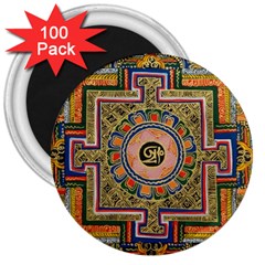 Asian Art Mandala Colorful Tibet Pattern 3  Magnets (100 Pack)