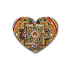 Asian Art Mandala Colorful Tibet Pattern Rubber Coaster (heart)  by paulaoliveiradesign