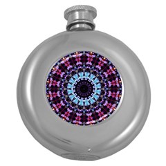 Kaleidoscope Mandala Purple Pattern Art Round Hip Flask (5 Oz) by paulaoliveiradesign