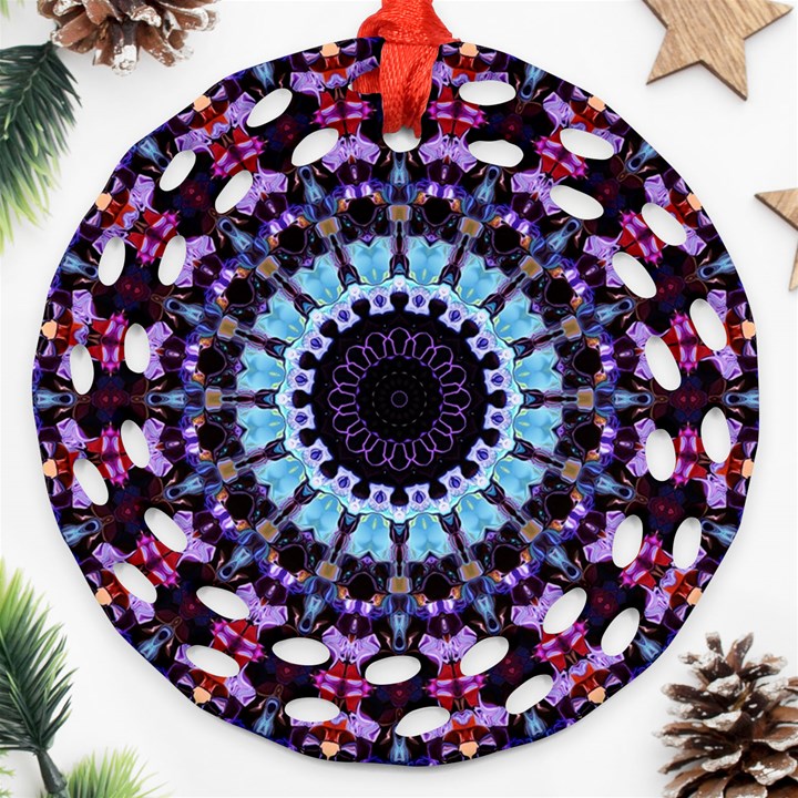 Kaleidoscope Mandala Purple Pattern art Round Filigree Ornament (Two Sides)