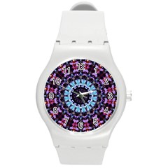 Kaleidoscope Mandala Purple Pattern Art Round Plastic Sport Watch (m) by paulaoliveiradesign