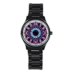 Kaleidoscope Mandala Purple Pattern Art Stainless Steel Round Watch by paulaoliveiradesign