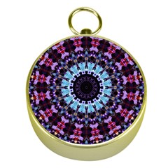 Kaleidoscope Mandala Purple Pattern Art Gold Compasses by paulaoliveiradesign