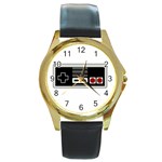 Video Game Controller 80s Round Gold Metal Watch Front