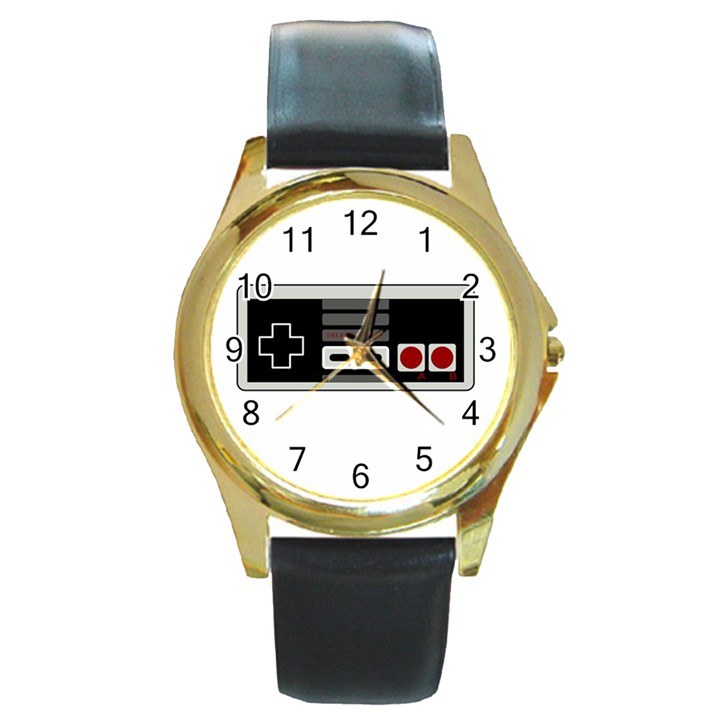 Video Game Controller 80s Round Gold Metal Watch