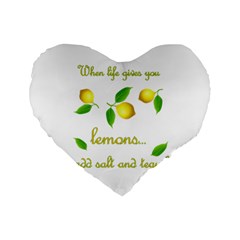 When Life Gives You Lemons Standard 16  Premium Flano Heart Shape Cushions by Valentinaart