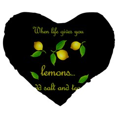 When Life Gives You Lemons Large 19  Premium Flano Heart Shape Cushions by Valentinaart