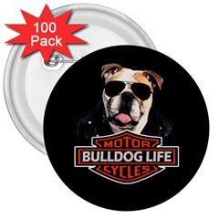 Bulldog biker 3  Buttons (100 pack) 