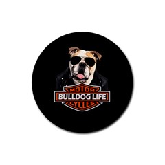 Bulldog biker Rubber Round Coaster (4 pack) 