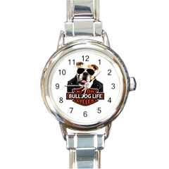 Bulldog biker Round Italian Charm Watch