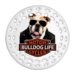 Bulldog biker Ornament (Round Filigree)