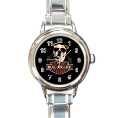 Bulldog Biker Round Italian Charm Watch by Valentinaart