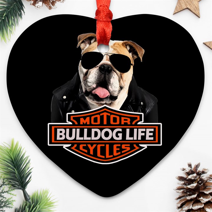 Bulldog biker Ornament (Heart)