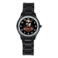 Bulldog Biker Stainless Steel Round Watch by Valentinaart