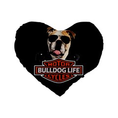 Bulldog Biker Standard 16  Premium Flano Heart Shape Cushions by Valentinaart