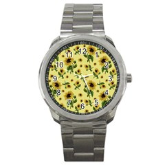 Sunflowers Pattern Sport Metal Watch by Valentinaart