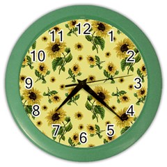 Sunflowers Pattern Color Wall Clocks by Valentinaart