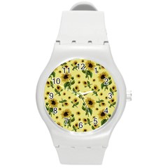 Sunflowers Pattern Round Plastic Sport Watch (m) by Valentinaart