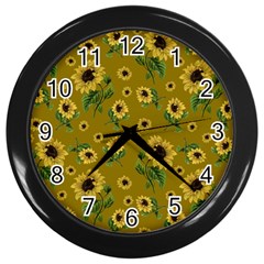 Sunflowers Pattern Wall Clocks (black) by Valentinaart