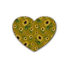 Sunflowers Pattern Rubber Coaster (heart)  by Valentinaart