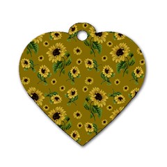 Sunflowers Pattern Dog Tag Heart (one Side) by Valentinaart