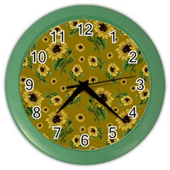 Sunflowers Pattern Color Wall Clocks by Valentinaart