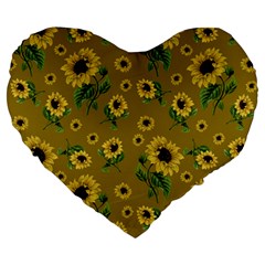 Sunflowers Pattern Large 19  Premium Heart Shape Cushions by Valentinaart