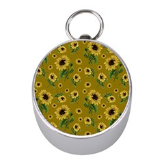 Sunflowers Pattern Mini Silver Compasses by Valentinaart