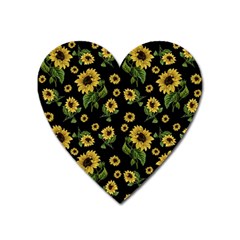 Sunflowers Pattern Heart Magnet by Valentinaart