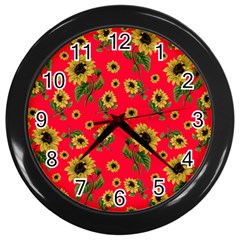 Sunflowers Pattern Wall Clocks (black) by Valentinaart