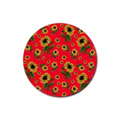 Sunflowers Pattern Rubber Coaster (round)  by Valentinaart