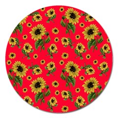 Sunflowers Pattern Magnet 5  (round) by Valentinaart