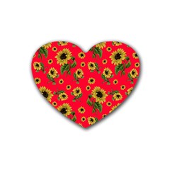 Sunflowers Pattern Rubber Coaster (heart)  by Valentinaart