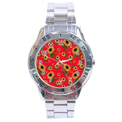 Sunflowers Pattern Stainless Steel Analogue Watch by Valentinaart