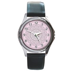 Pink Mandala art  Round Metal Watch