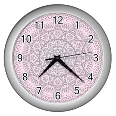 Pink Mandala art  Wall Clocks (Silver) 