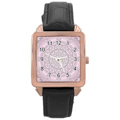 Pink Mandala art  Rose Gold Leather Watch 