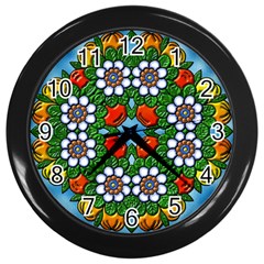 Cute Floral Mandala  Wall Clocks (black) by paulaoliveiradesign