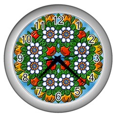 Cute Floral Mandala  Wall Clocks (silver)  by paulaoliveiradesign