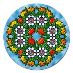 Cute Floral Mandala  Magnet 5  (round) by paulaoliveiradesign