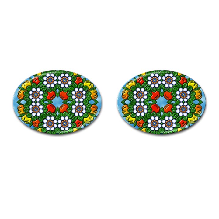 Cute Floral Mandala  Cufflinks (Oval)