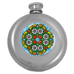 Cute Floral Mandala  Round Hip Flask (5 Oz) by paulaoliveiradesign