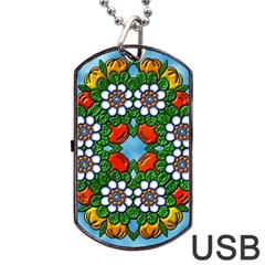 Cute Floral Mandala  Dog Tag Usb Flash (two Sides) by paulaoliveiradesign