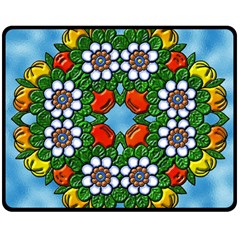 Cute Floral Mandala  Double Sided Fleece Blanket (medium)  by paulaoliveiradesign