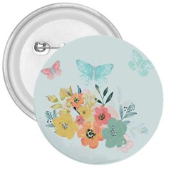 Watercolor Floral Blue Cute Butterfly Illustration 3  Buttons by paulaoliveiradesign