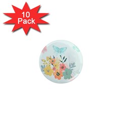 Watercolor Floral Blue Cute Butterfly Illustration 1  Mini Magnet (10 Pack)  by paulaoliveiradesign